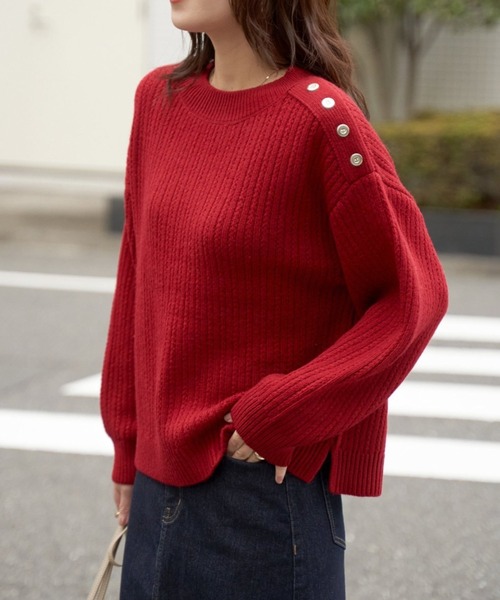 ikka（イッカ） ニット セーター 肩ボタン変形リブニットプルオーバー