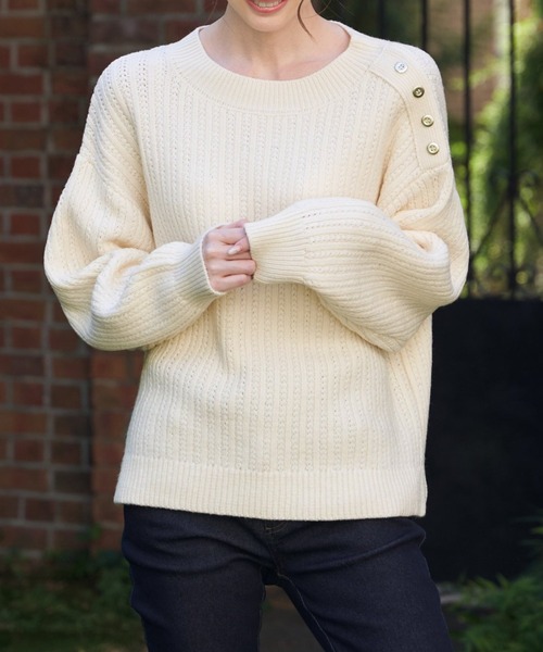 ikka（イッカ） ニット セーター 肩ボタン変形リブニットプルオーバー