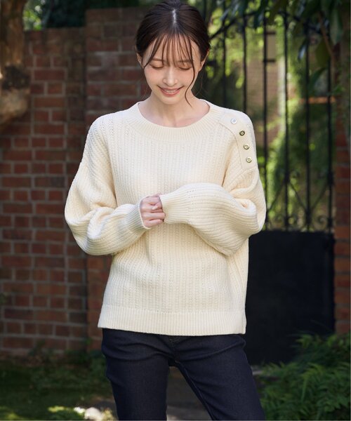 ikka（イッカ） ニット セーター 肩ボタン変形リブニットプルオーバー