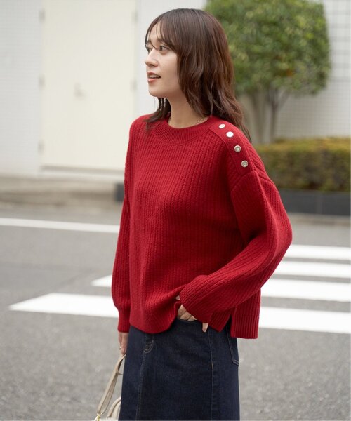 ikka（イッカ） ニット セーター 肩ボタン変形リブニットプルオーバー