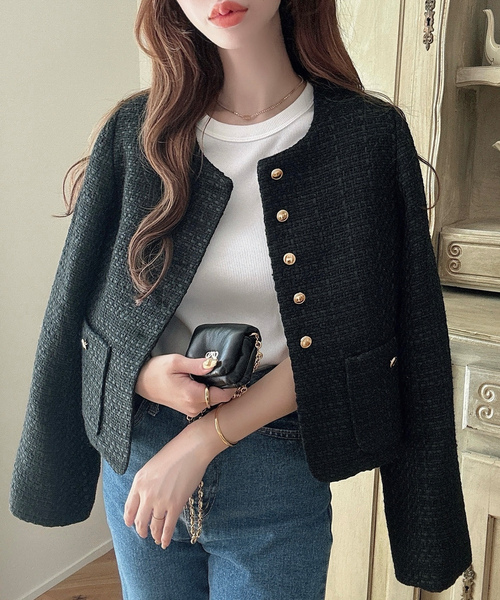 「Meiru」 ノーカラージャケット SMALL ブラック レディース_画像7