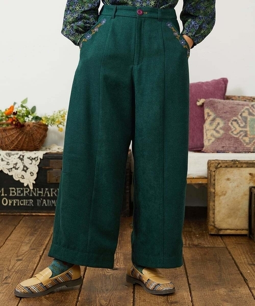 Jocomomola（ホコモモラ） パンツ Pradera ピーチ起毛ワイドパンツ