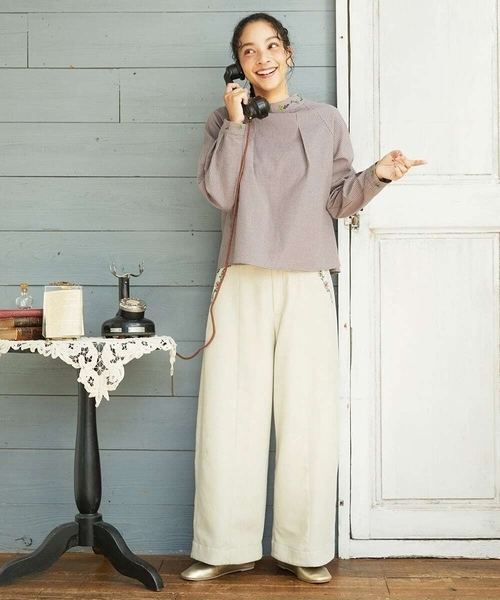 【NEW】ホコモモラ（JOCOMOMOLA）/Pradera ピーチ起毛ワイドパンツ Jocomomola（ホコモモラ） パンツ Pradera ピーチ起毛ワイドパンツ