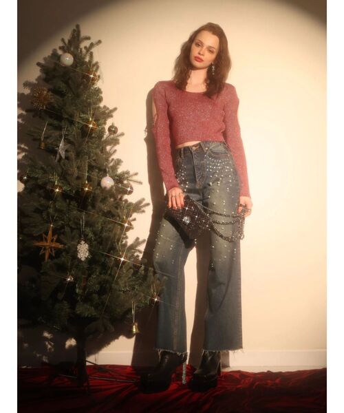 EVRIS（エヴリス） ブーツ グリッターチャンキーヒールショートブーツ