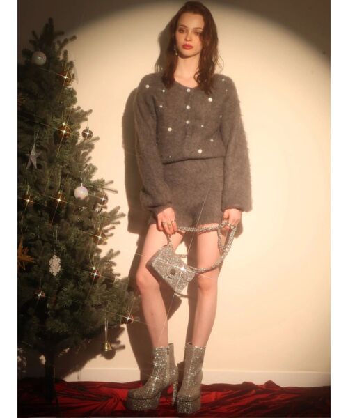 EVRIS（エヴリス） ブーツ グリッターチャンキーヒールショートブーツ