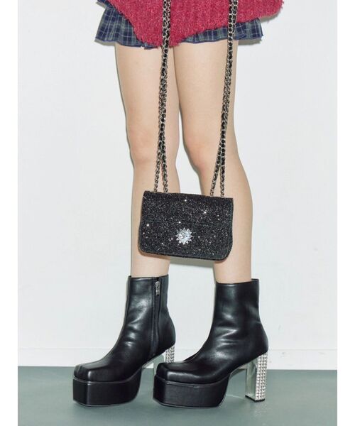 EVRIS（エヴリス） ブーツ グリッターチャンキーヒールショートブーツ