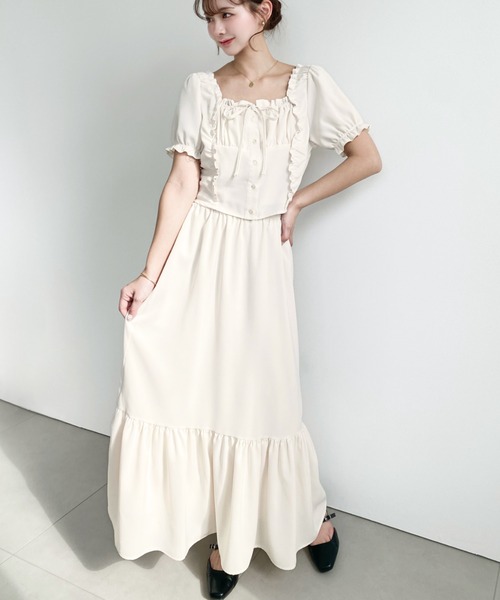 セパレートワンピース2点セット moment+ ワンピース スクエアネックギャザーフリルリボンコルセット