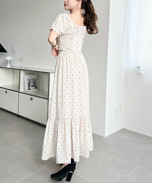 moment+ ワンピース スクエアネックギャザーフリルリボンコルセット