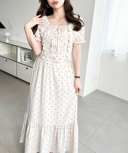 moment+ ワンピース スクエアネックギャザーフリルリボンコルセット