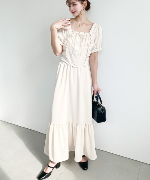 セパレートワンピース2点セット moment+ ワンピース スクエアネックギャザーフリルリボンコルセット