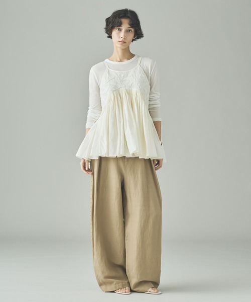 美品✨リネン✨カレンソロジー ワイドパンツ フリーサイズ カジュアル Curensology（カレンソロジー） パンツ /ダブルクロスツータックパンツ