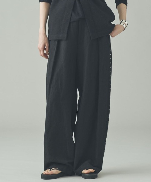 美品✨リネン✨カレンソロジー ワイドパンツ フリーサイズ カジュアル Curensology（カレンソロジー） パンツ /リネンウールスタッズパンツ