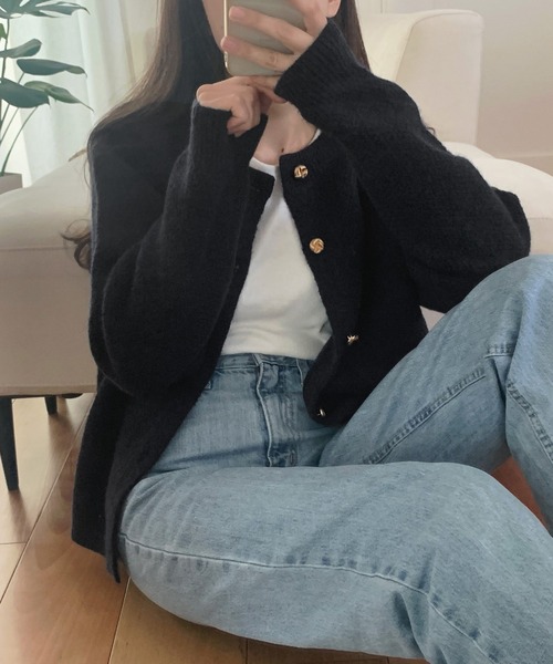 「LAUIR」 ニットカーディガン FREE ネイビー レディース_画像2