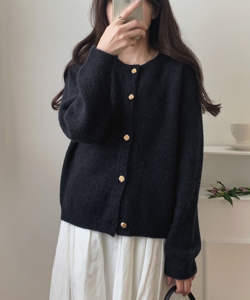 「LAUIR」 ニットカーディガン FREE ネイビー レディース_画像3