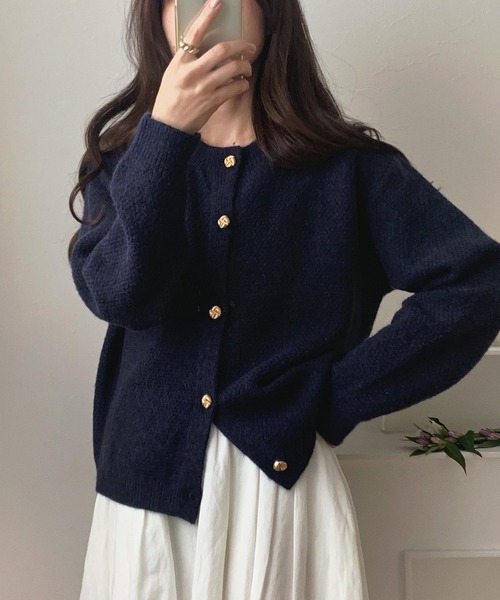 「LAUIR」 ニットカーディガン FREE ネイビー レディース_画像9