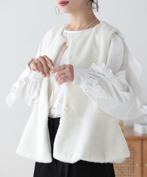 「O.S.K」 ベスト FREE グレイッシュベージュ レディース_画像7