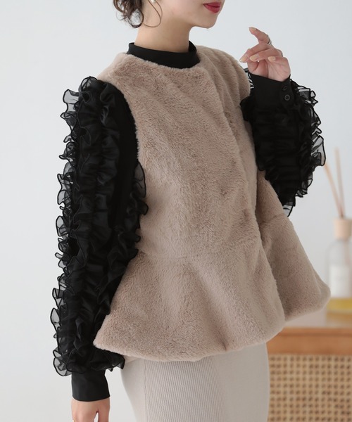 「O.S.K」 ベスト FREE グレイッシュベージュ レディース_画像8