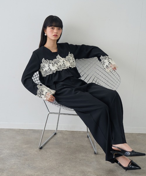 パーティドレス、ピンヒール、バッグ3点セット NOGLE パンツドレス 「NOGLE/ノグル」レースフラワージャケットセット
