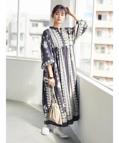 「CRAFT STANDARD BOUTIQUE」 長袖ワンピース FREE パープル レディース_画像2