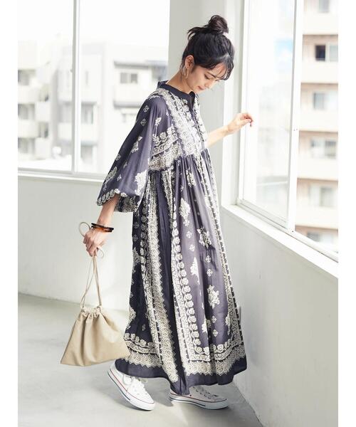 「CRAFT STANDARD BOUTIQUE」 長袖ワンピース FREE パープル レディース_画像8