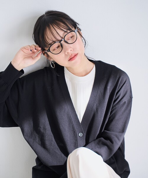 コーン シャツカーディガンニット シアー 長袖 Vネック 前開き F 黒 coen（コーエン） カーディガン シアーニット Vネックカーディガン