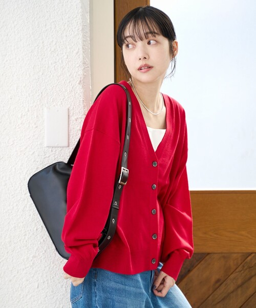 oksoon Vネックカーディガン tiptop+pocket ティップトッププラスポケット / 【wool】Wフェイス配色