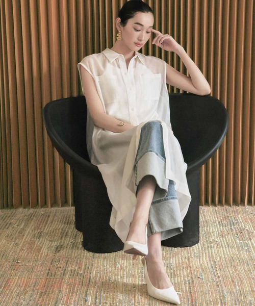 ELFRANK ワンピース シアーノースリーブロングシャツワンピース「着用