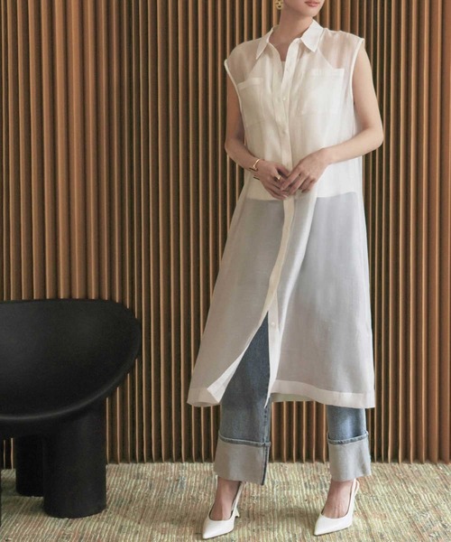 ELFRANK ワンピース シアーノースリーブロングシャツワンピース「着用