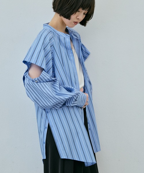 AIC. ブラウス シャツ セパレートスリーブストライプオーバーシャツ