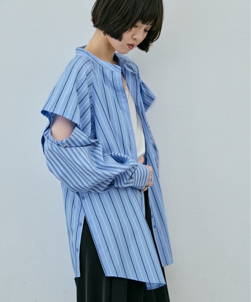 AIC. ブラウス シャツ セパレートスリーブストライプオーバーシャツ 