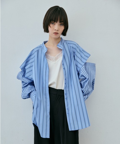 AIC. ブラウス シャツ セパレートスリーブストライプオーバーシャツ 