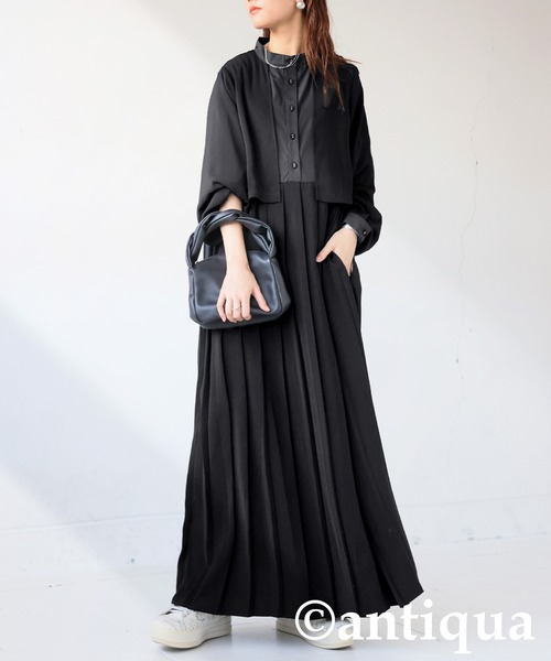 「antiqua」 長袖ワンピース P ブラック レディース_画像8