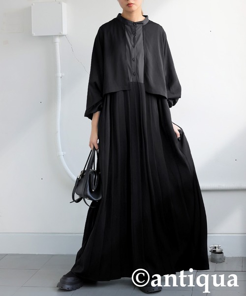 「antiqua」 長袖ワンピース P ブラック レディース_画像9
