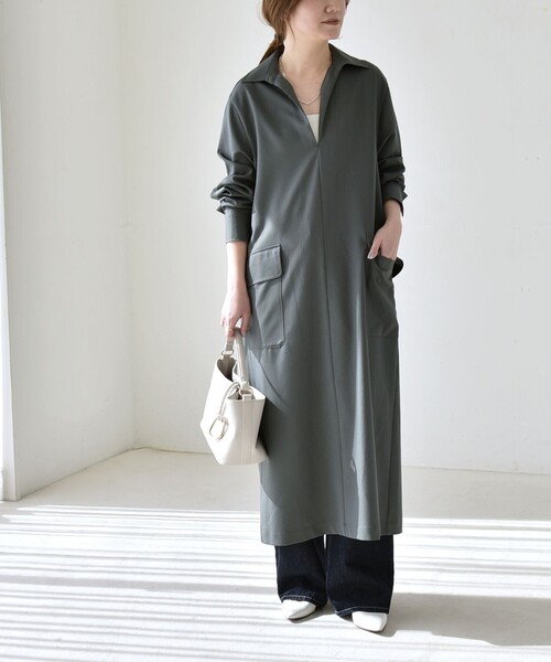 quaranciel ワンピース quaranciel:「洗濯機可能」Vネック スキッパー