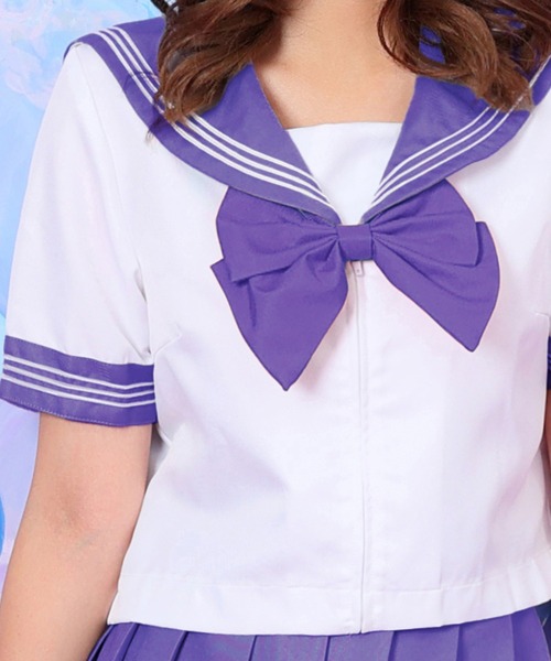 コスプレ 「制服コスプレ3点セット」ポップカラーセーラー服 半袖