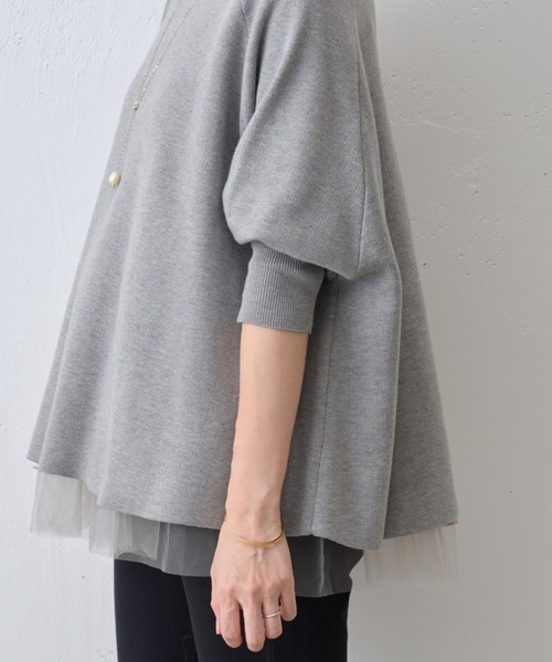 新品　BEARDSLEY 2wayゆるニット　ビアズリー　グレー　ゆったり 中古・古着通販】BEARDSLEY (ビアズリー) ファーニットポンチョ グレー