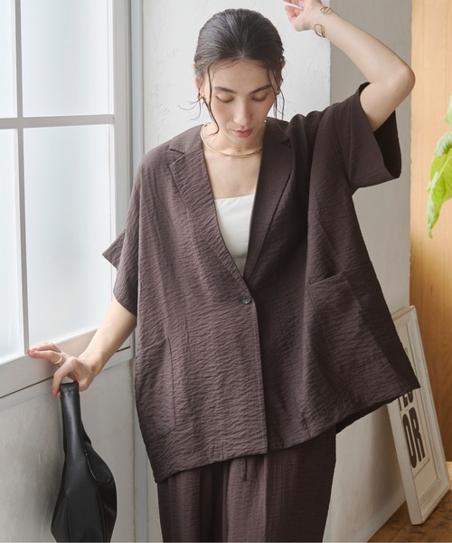 ANGIE ジャケット テーラードジャケット 接触冷感 レーヨン混 半袖