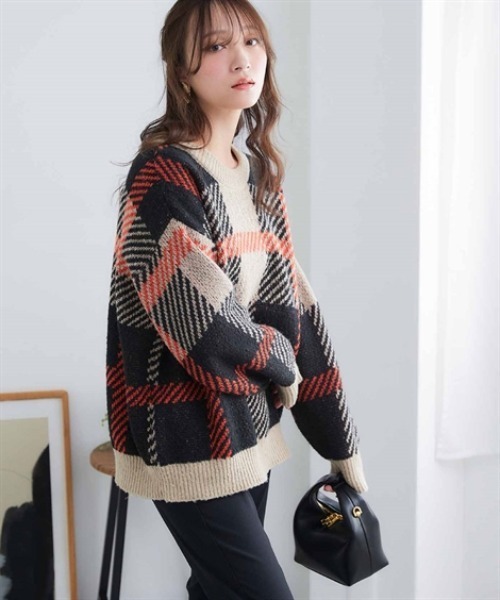 「nissen」 長袖ニット L～LL グレー レディース_画像3