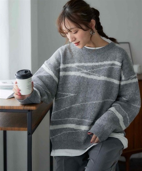 「nissen」 長袖ニット L～LL グレー レディース_画像7