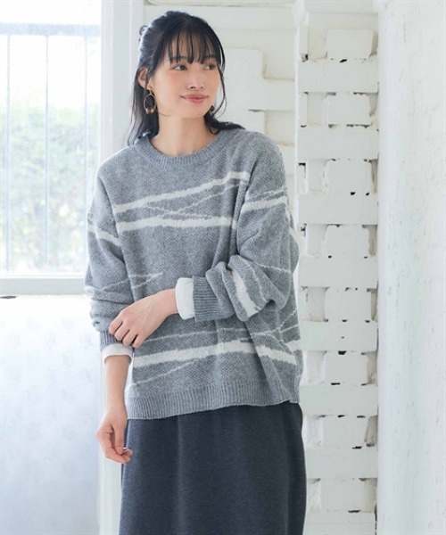 「nissen」 長袖ニット L～LL グレー レディース_画像9