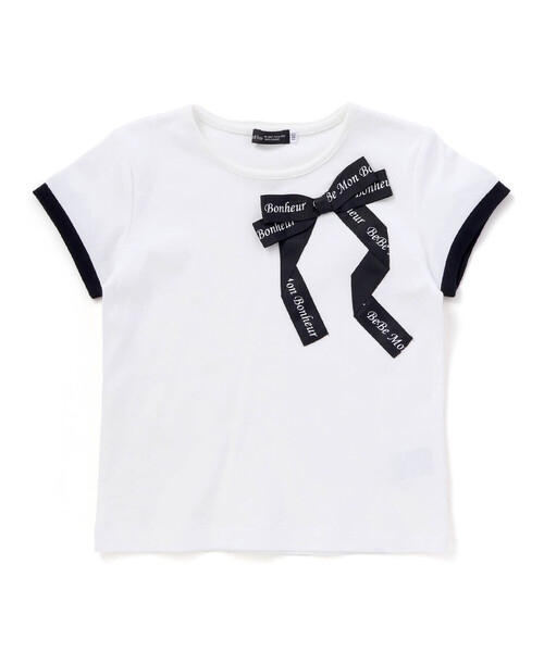BeBe（ベベ） tシャツ グログランBIGリボンモチーフスムース半袖T