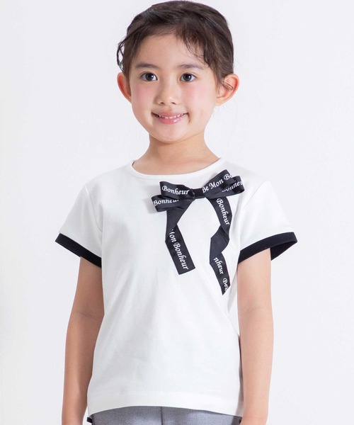 BeBe（ベベ） tシャツ グログランBIGリボンモチーフスムース半袖T