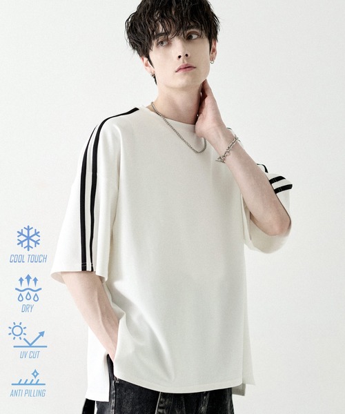 マレ サイドスリットポンチTシャツ ホワイト LILL（リル） tシャツ 高機能コットンポンチサイドスリット5分袖
