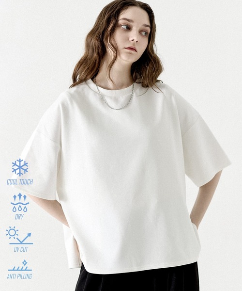 LILL（リル） tシャツ 高機能コットンポンチサイドスリット5分袖