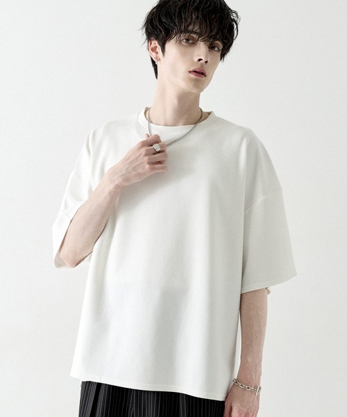 マレ サイドスリットポンチTシャツ ホワイト LILL（リル） tシャツ 高機能コットンポンチサイドスリット5分袖