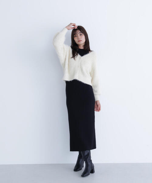 「NATURAL BEAUTY BASIC」 コンビワンピース MEDIUM ブラック系その他 レディースの画像