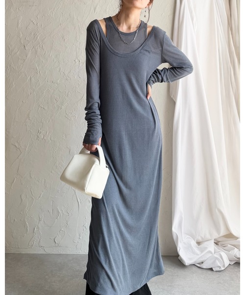 She's Closet ワンピース オープンショルダー 肩あき 長袖 タンク