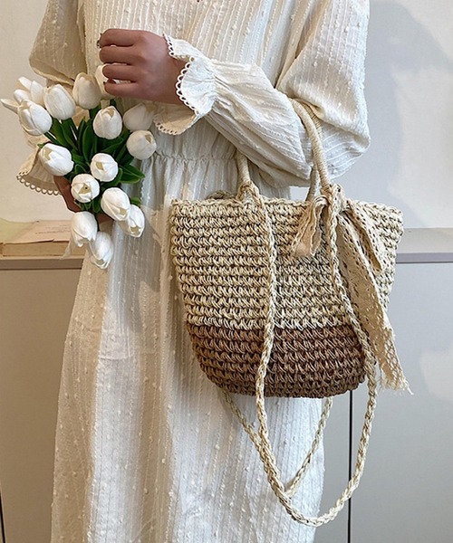 VIBGYOR かごバッグ カゴバッグ Mignonjour/レースリボン付き