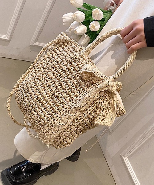 VIBGYOR かごバッグ カゴバッグ Mignonjour/レースリボン付き
