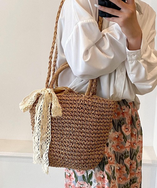 VIBGYOR かごバッグ カゴバッグ Mignonjour/レースリボン付き